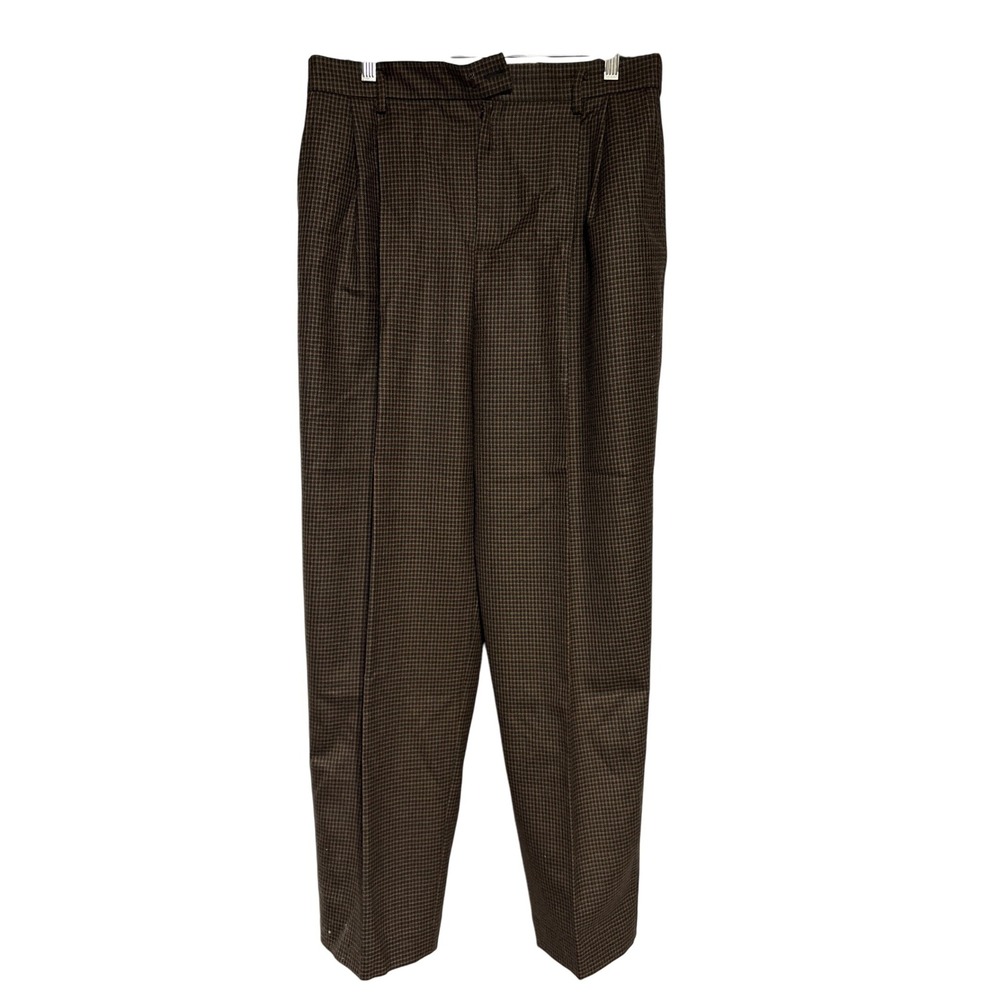 Ellen Tracy Women's Brown Plaid Pleated Wool Tailored Trousers‎ Pants Size 10